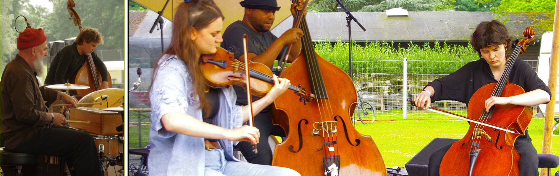 Drummer Erwin Ditzner; bassist Sebastian Gramss  //   Violinist Julia Brüssel, bassist Neil Charles, cellist Emily Wittbrodt. 